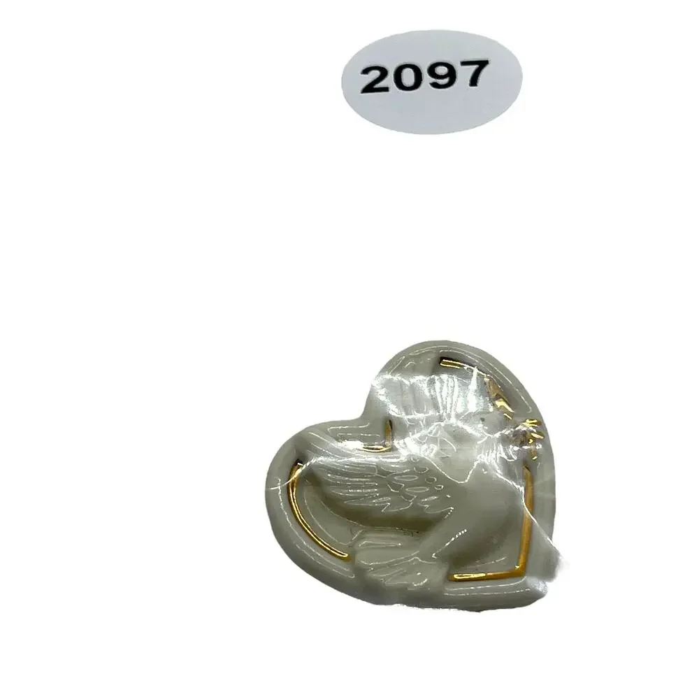 Lenox Peace Dove Porcelain Heart Cream Gold Noah's Ark Ceramic Brooch Pin Women